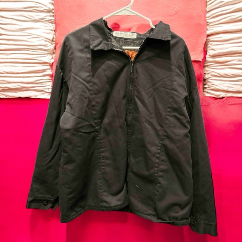 Men's Black work Jacket XL stitching threaded in one small area